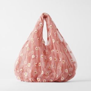ZARA EMBROIDERED TULLE BUCKET BAG